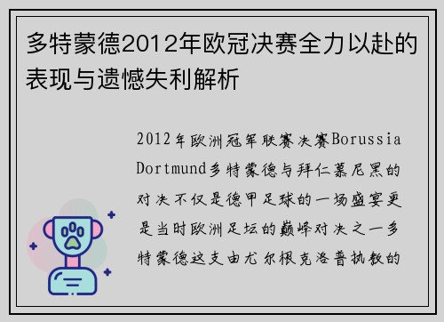 多特蒙德2012年欧冠决赛全力以赴的表现与遗憾失利解析