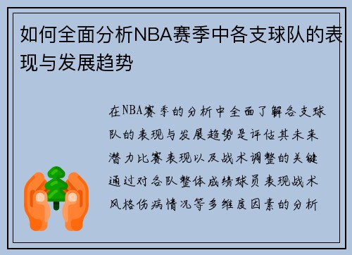 如何全面分析NBA赛季中各支球队的表现与发展趋势